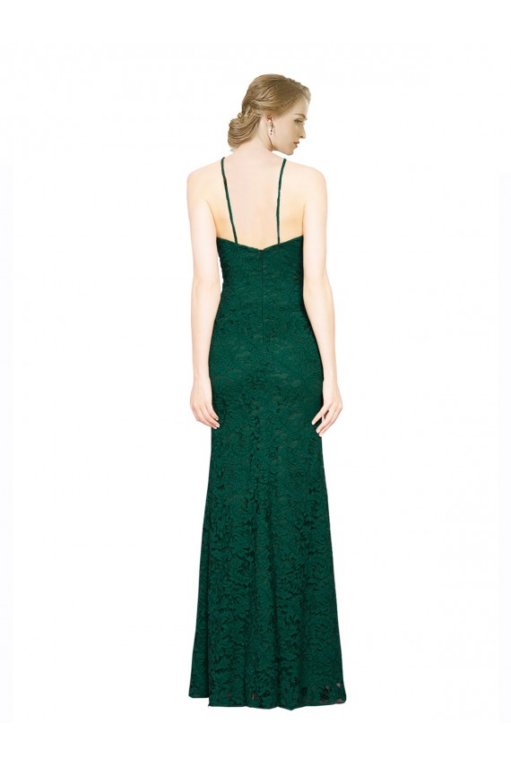 Mermaid High Neck Lace Long Dark Green Prom Dress / Bridesmaid Dress Barrie