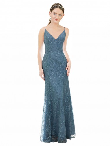 Sheath V-Neck Lace Long Bridesmaid Dress Barrie