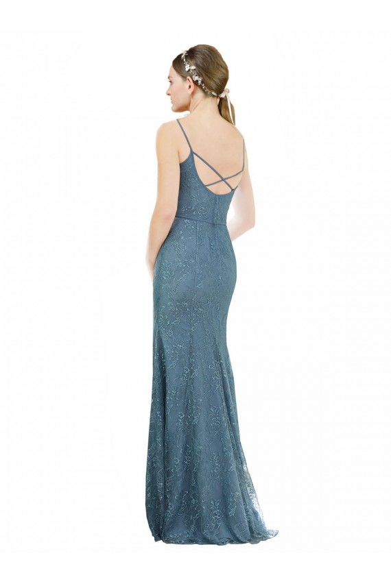 Sheath V-Neck Lace Long Bridesmaid Dress Barrie