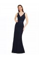 Sheath V-Neck Lace Long Dark Navy Bridesmaid Dress Barrie