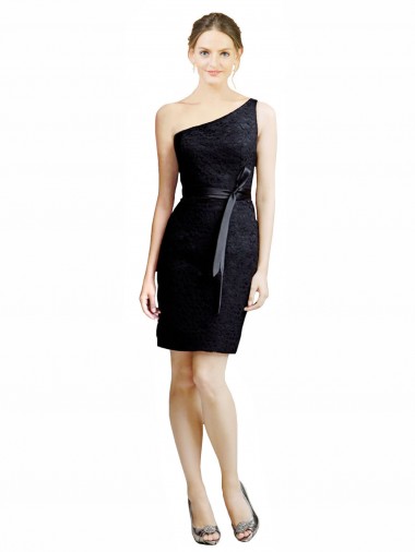 A-Line One Shoulder Lace Knee Length Black Bridesmaid Dress Barrie