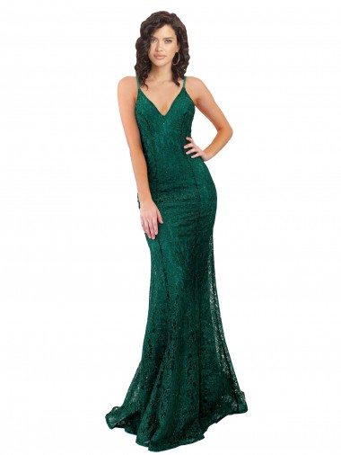 Mermaid V-Neck Lace Long Dark Green Black Tie Evening Gown / Prom Dress / Bridesmaid Dress Barrie