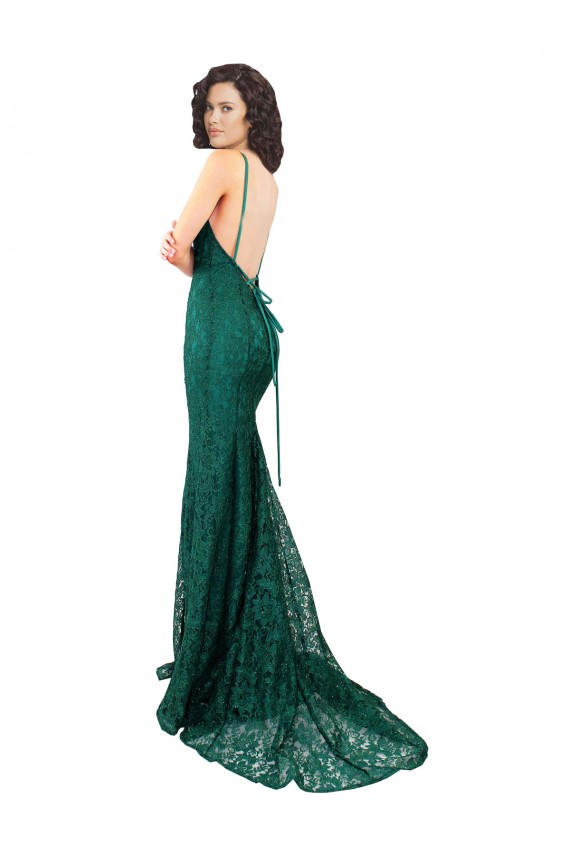 Mermaid V-Neck Lace Long Dark Green Black Tie Evening Gown / Prom Dress / Bridesmaid Dress Barrie