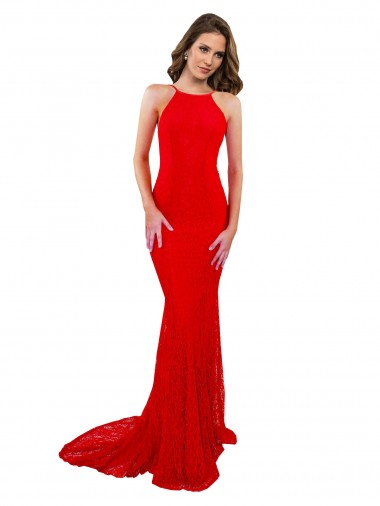 Mermaid High Neck Lace Long Red Formal Evening Gown / Prom Dress / Bridesmaid Dress Barrie