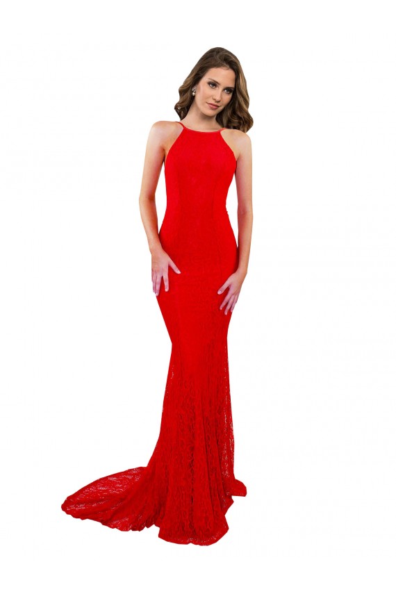 Mermaid High Neck Lace Long Red Formal Evening Gown / Prom Dress / Bridesmaid Dress Barrie