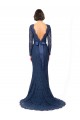 Mermaid, Sheath Jewel Neck Lace Sweep Train Dark Navy Bridesmaid Dress Barrie