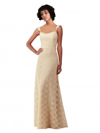 A-Line Sweetheart Lace Long Champagne Bridesmaid Dress Barrie