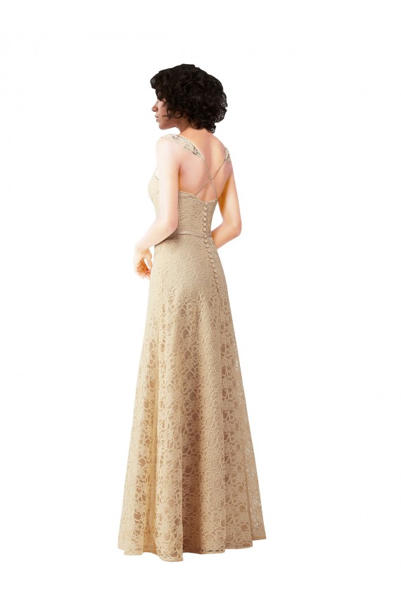 A-Line Sweetheart Lace Long Champagne Bridesmaid Dress Barrie
