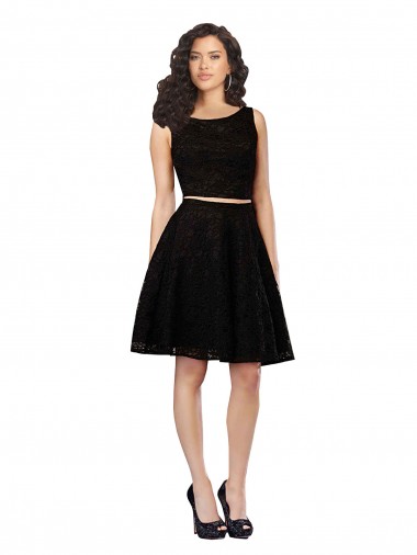 A-Line Jewel Neck Lace Knee Length Black Bridesmaid Dress Barrie