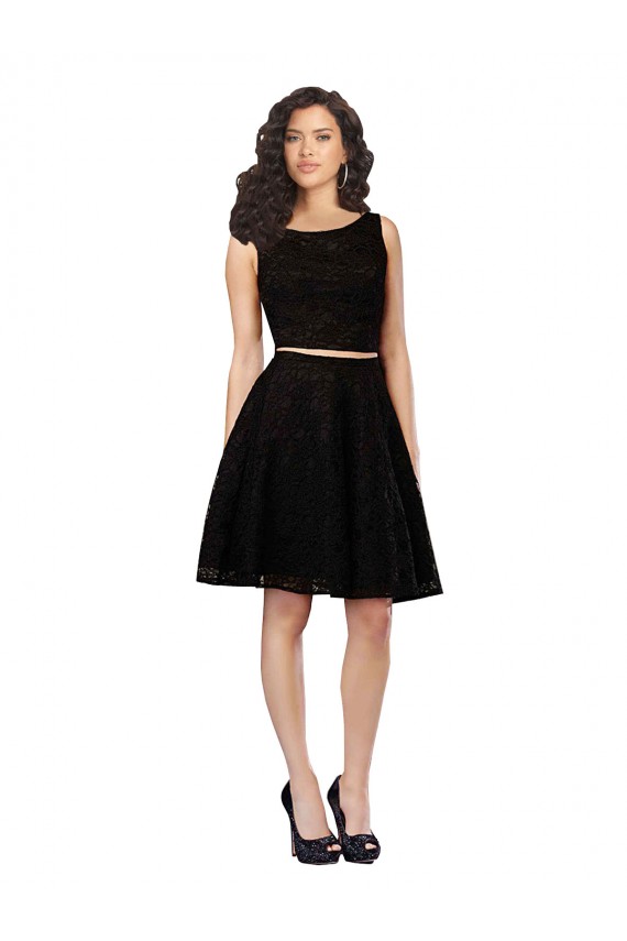 A-Line Jewel Neck Lace Knee Length Black Bridesmaid Dress Barrie