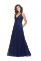 A-Line V-Neck Lace Long Dark Navy Bridesmaid Dress Barrie