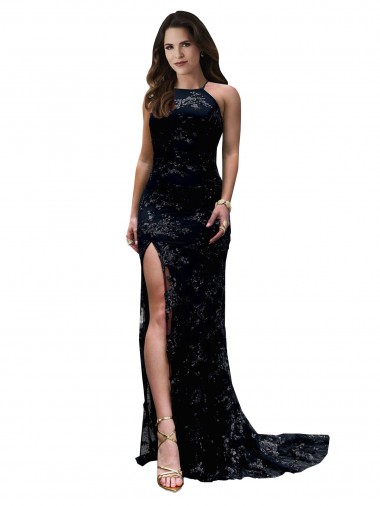 Mermaid High Neck Lace Long Black Black Tie Evening Gown / Prom Dress / Bridesmaid Dress Barrie