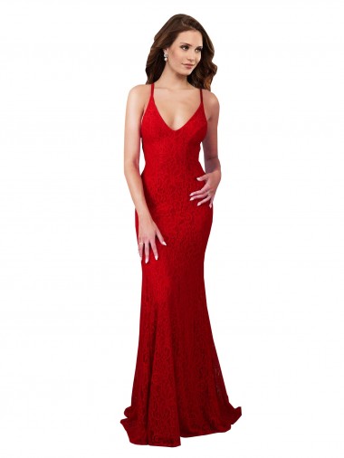Mermaid V-Neck Lace Long Red Formal Evening Gown / Prom Dress / Bridesmaid Dress Barrie