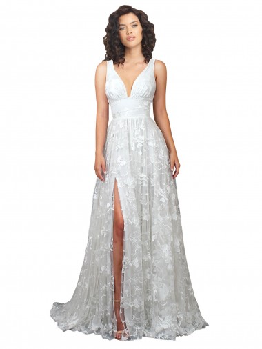 A-Line V-Neck Lace Chapel Train Off White Wedding Dress Barrie