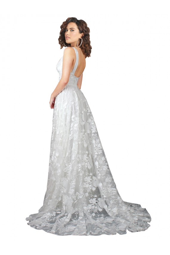 A-Line V-Neck Lace Chapel Train Off White Wedding Dress Barrie