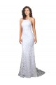 Sheath High Neck Lace Sweep Train White Wedding Dress Barrie