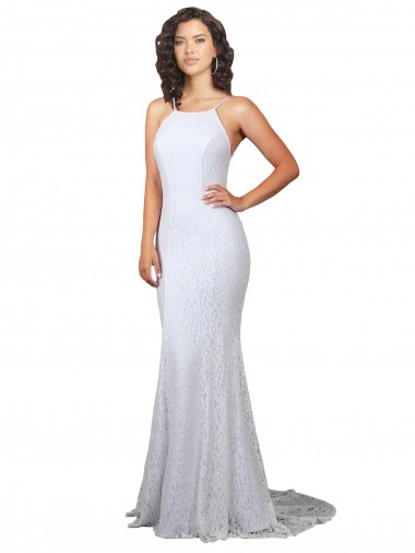 Mermaid High Neck Lace Sweep Train White Wedding Dress Barrie