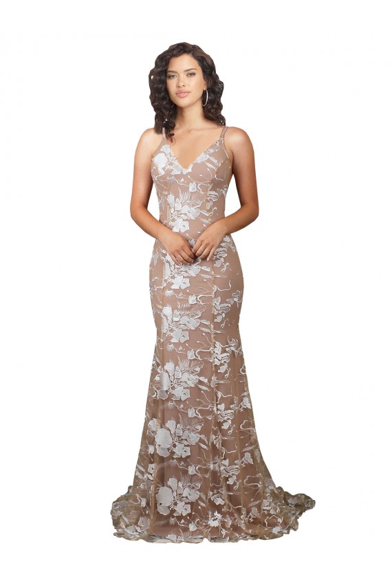 Mermaid V-Neck Lace Sweep Train Champagne Wedding Dress Barrie