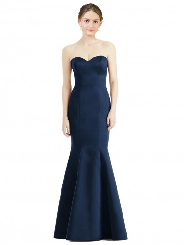 Mermaid Sweetheart Satin Long Floor Length Dark Navy Bridesmaid Dress Barrie