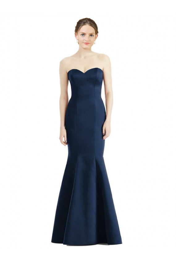 Mermaid Sweetheart Satin Long Floor Length Dark Navy Bridesmaid Dress Barrie