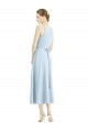 A-Line V-Neck Satin Tea Length Light Sky Blue Bridesmaid Dress Barrie