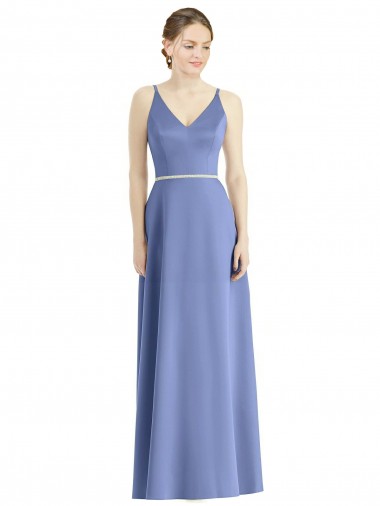 A-Line V-Neck Satin Long Periwinkle Bridesmaid Dress Barrie