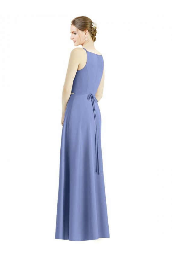 A-Line V-Neck Satin Long Periwinkle Bridesmaid Dress Barrie