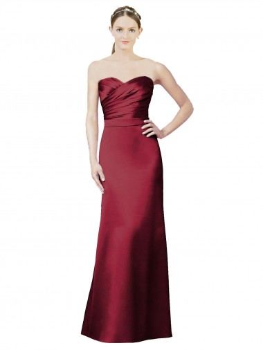 Mermaid Strapless Satin Long Burgundy Bridesmaid Dress / Evening Dress Barrie