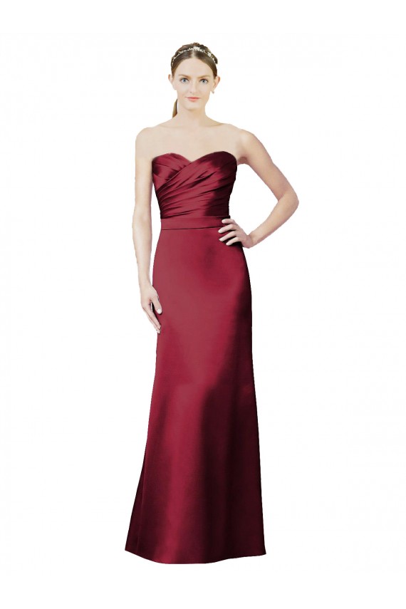 Mermaid Strapless Satin Long Burgundy Bridesmaid Dress / Evening Dress Barrie