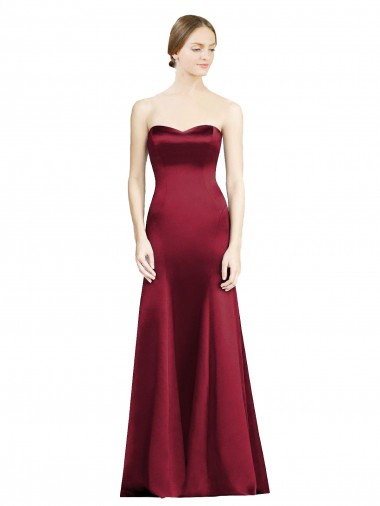 Mermaid Sweetheart Satin Long Burgundy Bridesmaid Dress Barrie