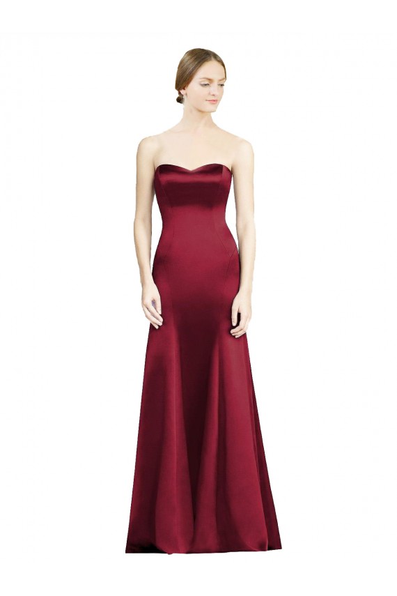 Mermaid Sweetheart Satin Long Burgundy Bridesmaid Dress Barrie
