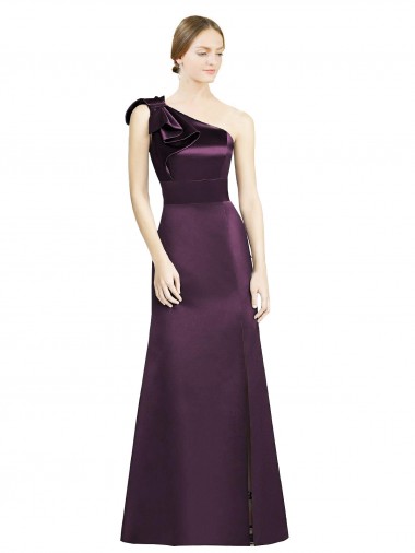Mermaid One Shoulder Satin Long Grape Bridesmaid Dress Barrie