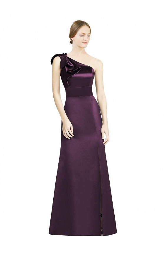 Mermaid One Shoulder Satin Long Grape Bridesmaid Dress Barrie