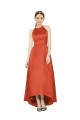 A-Line Halter Neck Satin Spice Red High Low Bridesmaid Dress Barrie