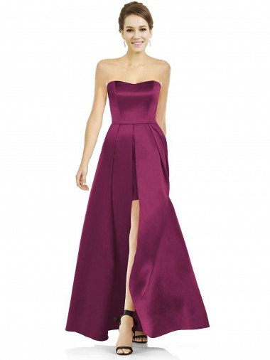 A-Line Strapless Satin Long Merlot Bridesmaid Dress Barrie