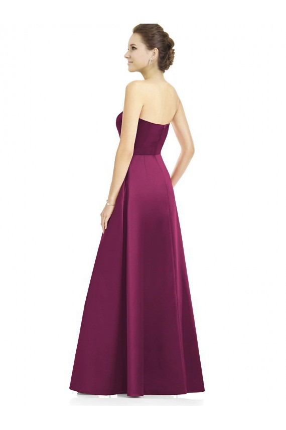A-Line Strapless Satin Long Merlot Bridesmaid Dress Barrie