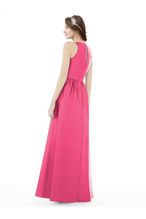 A-Line Jewel Neck Satin Long Ruby Bridesmaid Dress Barrie