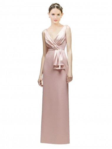 Sheath V-Neck Satin Long Pink Bridesmaid Dress Barrie