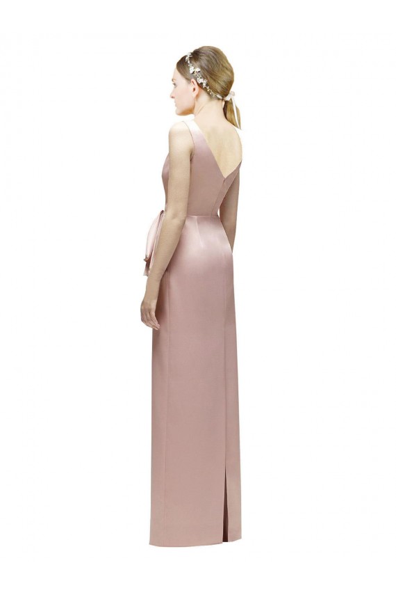 Sheath V-Neck Satin Long Pink Bridesmaid Dress Barrie