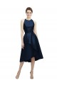 A-Line Jewel Neck Satin Tea Length Dark Navy High Low Bridesmaid Dress Barrie