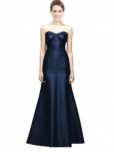 Mermaid Strapless Satin Long Dark Navy Bridesmaid Dress Barrie