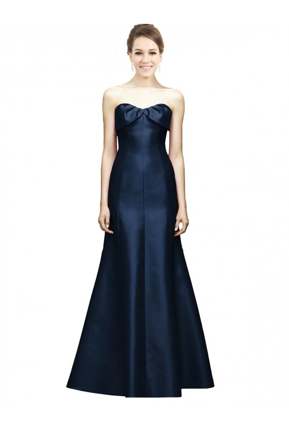 Mermaid Strapless Satin Long Dark Navy Bridesmaid Dress Barrie