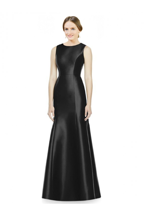 Mermaid High Neck Satin Long Black Bridesmaid Dress Barrie