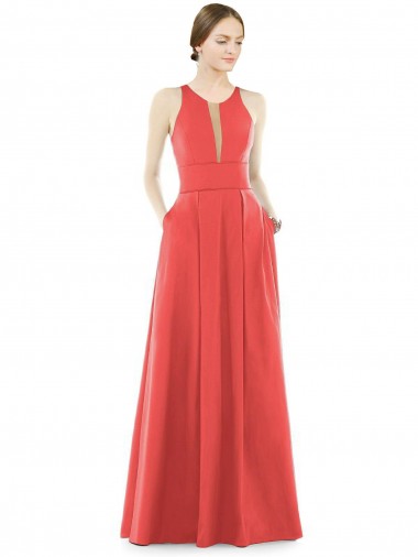 A-Line Jewel Neck Satin Long Firecracker Bridesmaid Dress Barrie