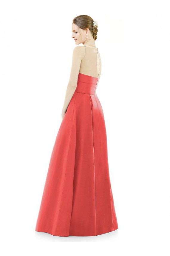 A-Line Jewel Neck Satin Long Firecracker Bridesmaid Dress Barrie