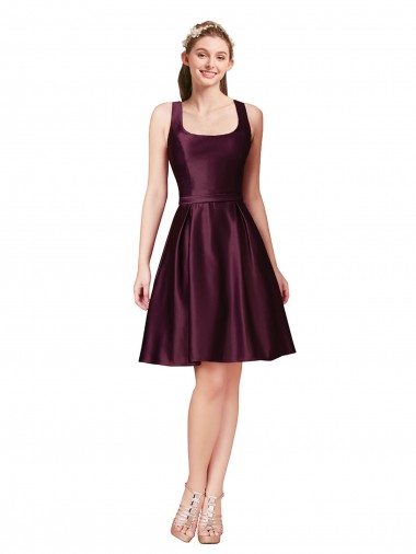 A-Line Bateau Neck Satin Knee Length Prom Dress / Bridesmaid Dress Barrie