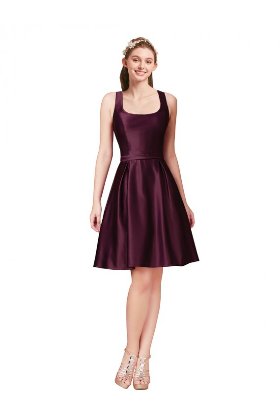 A-Line Bateau Neck Satin Knee Length Prom Dress / Bridesmaid Dress Barrie