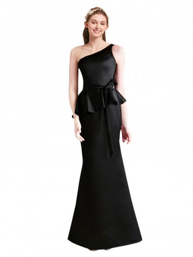 Mermaid One Shoulder Satin Long Black Bridesmaid Dress Barrie
