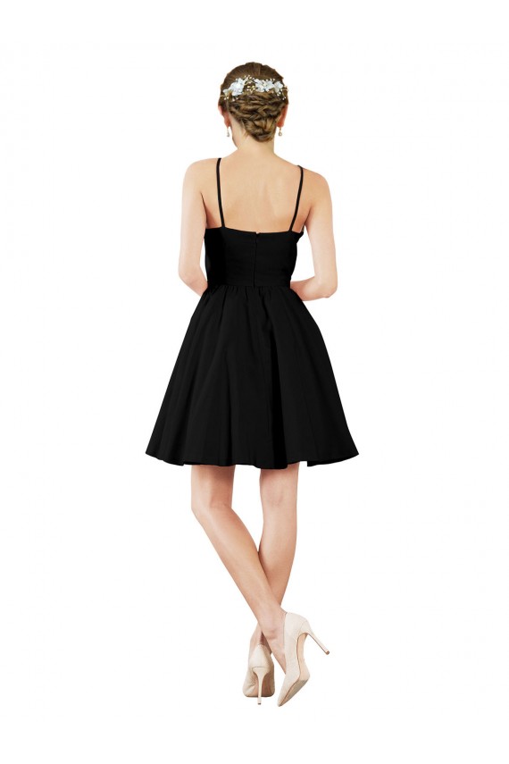A-Line Halter Neck Satin Knee Length Dark Navy Bridesmaid Dress Barrie