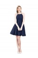 A-Line Halter Neck Satin Knee Length Dark Navy Bridesmaid Dress Barrie